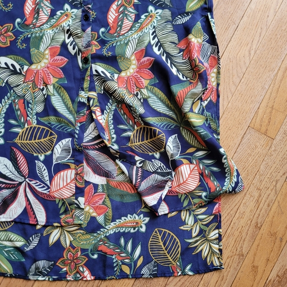 Spense Floral Shirt Tunic Sleeveless Band Collar Hi Low Hem - Picture 6 of 14